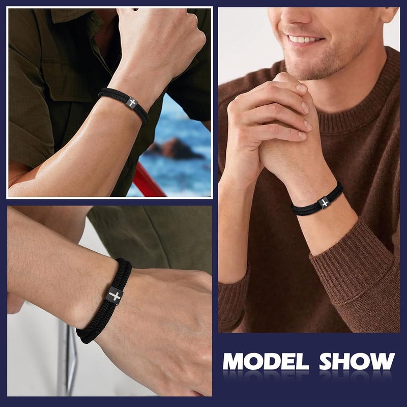 TempBeau Store Braided Men Rope Cross Bracelet - Adjustable Tree of Life Cord Surfing Bracelet, Handmade Nautical Navy Marine String Bracelet with Metal Knot, Easter Women Bracelets Gifts - Image 3
